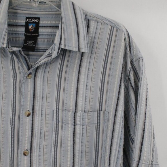 Kuhl Shirt Men’s XL seersucker Cotton Striped Hiking Short Sleeve Button Up - Picture 3 of 13